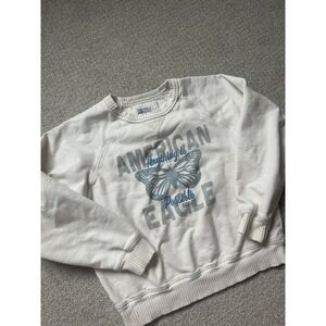American Eagle Graphic Butterfly Sweatshirt Size S Cream Anything is Possible